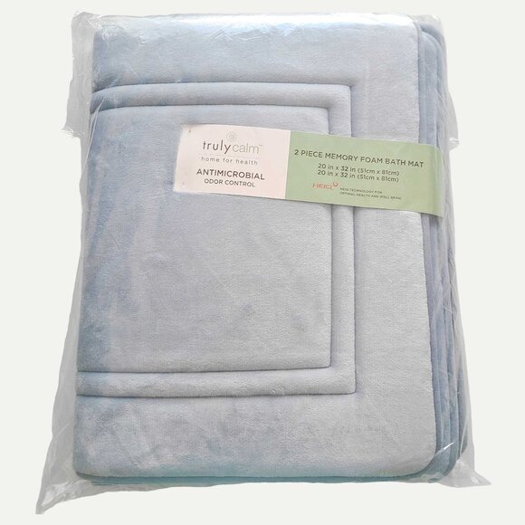 NEW!! TRULY CALM Memory Foam Bath Mats ~ 2 Pack ~ Blue - Picture 4 of 11